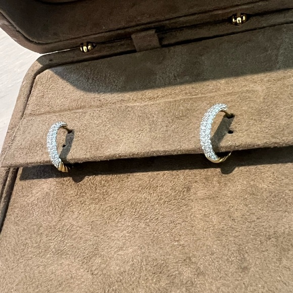 David Yurman Gold and Diamond Huggie Hoop Earrings - Picture 3 of 13